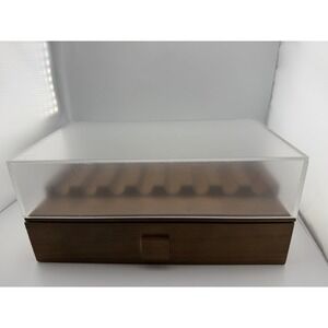 Pocket Knife Display Case for 16 Knives - Wooden Knife Collection Case - Brown